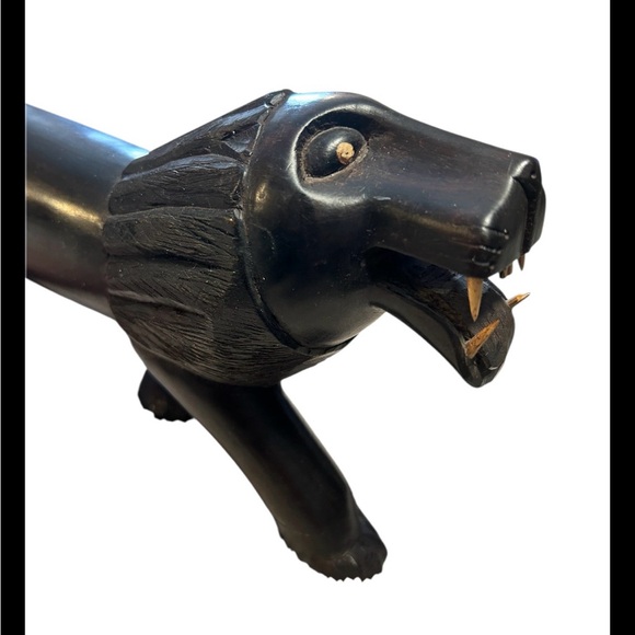 African Hand Carved Ebony Wood Sculpture of A Prowling Lion Folk Art - Picture 2 of 5